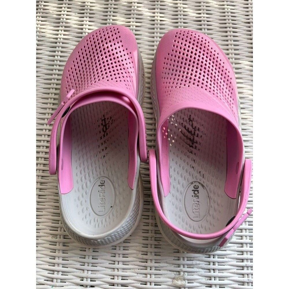 Crocs Lite Ride Clog Unisex Sandals Pink Foam Slip On Men's 5 Women's 7 Used